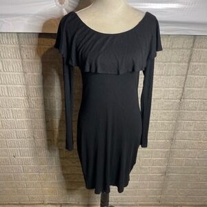 Express Women Black Ribbed Off‎ Shoulder Ruffle Midi Dress Size Medium